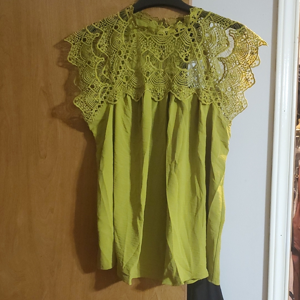 Rains Chartreuse Lace Blouse
